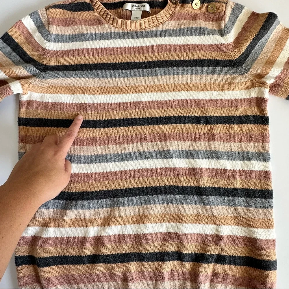 Vintage Liz Claiborne Striped Cotton Sweater Neutrals Size Medium